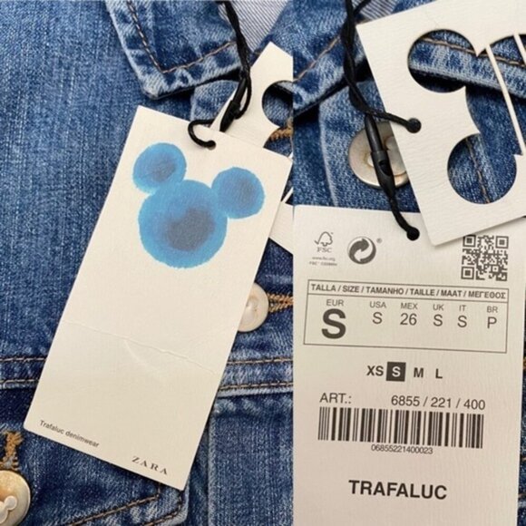 NWT Zara Printed Denim jacket Mickey Disney 6855 Women Size Small - Picture 11 of 12